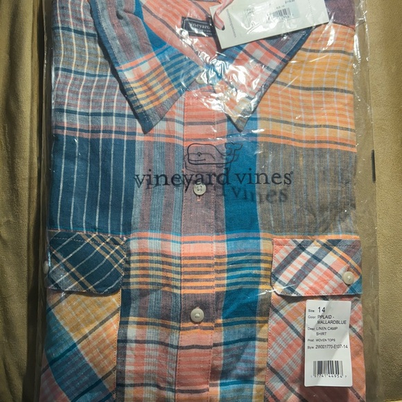 Vineyard Vines linen camp shirt size 14 NWT - Picture 3 of 9